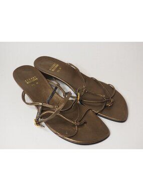Stuart Weitzman Brown Strappy Thong Heeled Sandals W/ Ankle Strap, Size 7.5